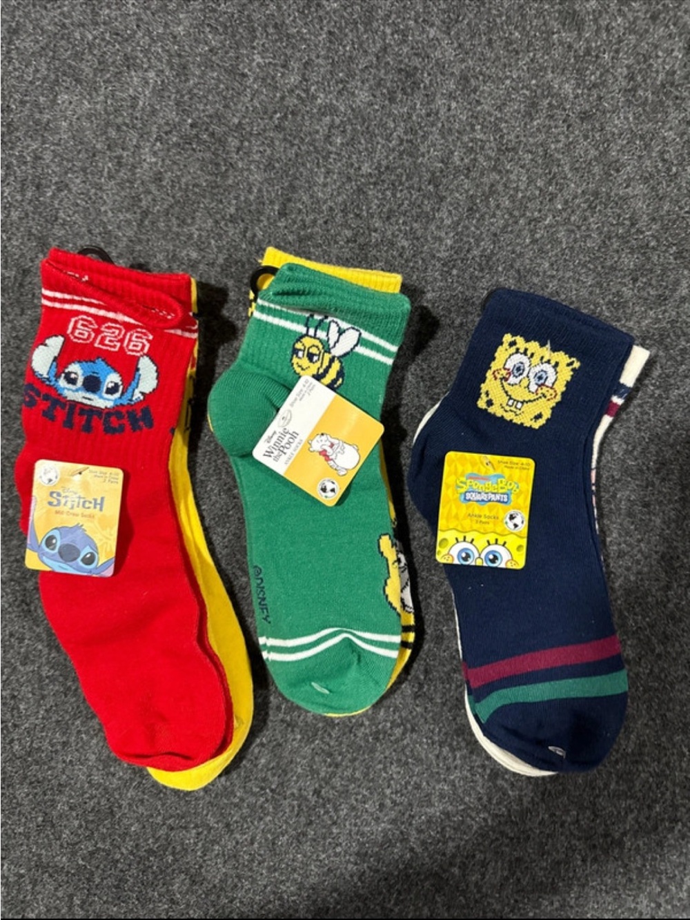 Disney Crew Socks Pack - Red, Green, Navy